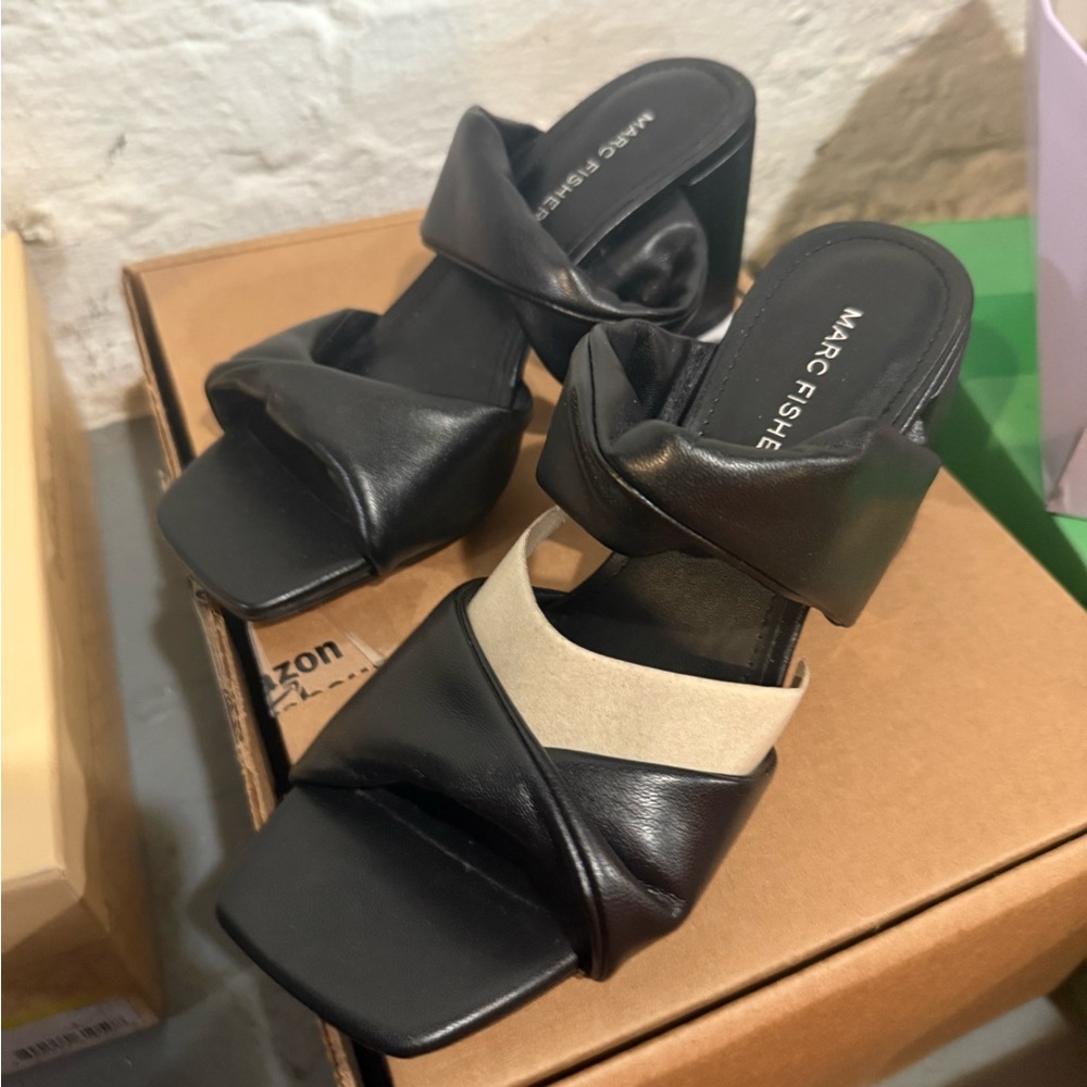 Marc Fisher Black and Cream Women's Sandals